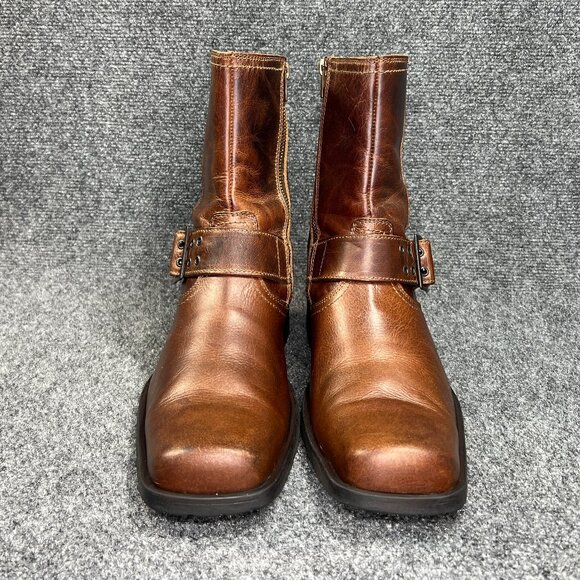 Skechers Motorcycle Boots Men's Size 11 Brown Leather Harness Buckle Square Toe - Picture 2 of 16